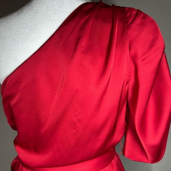 AMUR Red Topanga One-Shoulder Faux Wrap Sexy Cocktail Evening Holiday Dress Sz 2 - Picture 5 of 16